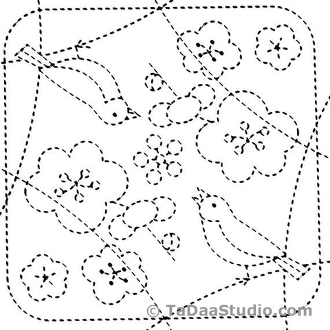 Sashiko Birds #84 White Sampler